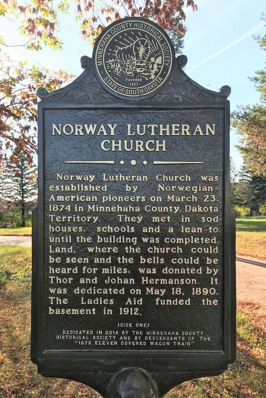 Norway Lutheran Church Marker (Side one). Click for full size. Norway Lutheran Church Marker (Side one) image. Click for full size.