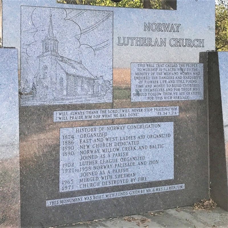 Norway Lutheran Church Marker image. Click for full size.