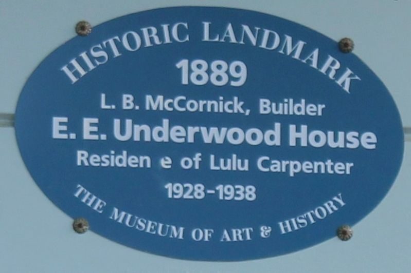 E.E. Underwood House Marker. Click for full size. E.E. Underwood House Marker image. Click for full size.