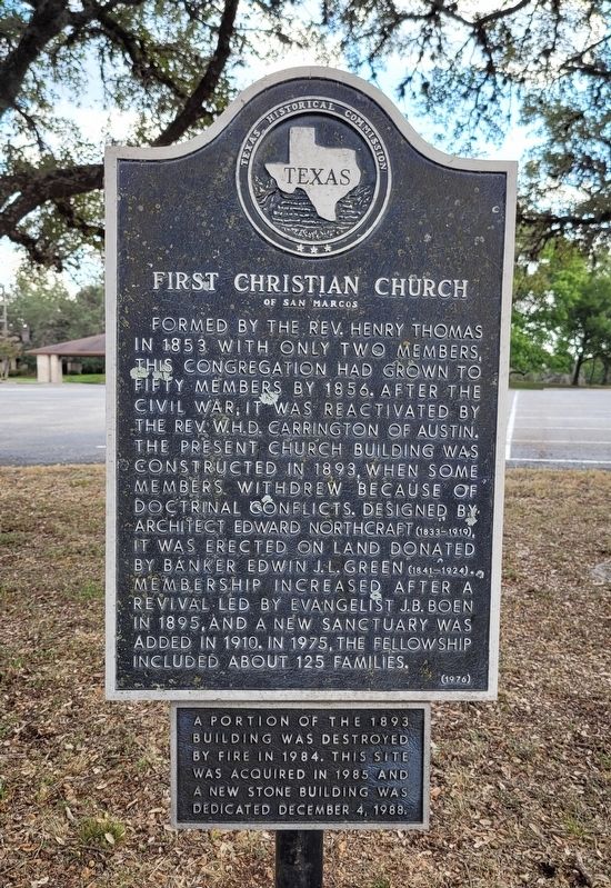 First Christian Church of San Marcos Marker image. Click for full size.