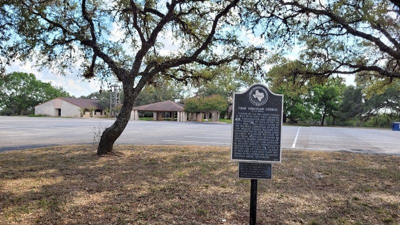 The First Christian Church of San Marcos and Marker image. Click for full size.
