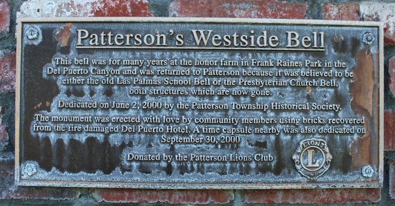 Patterson's Westside Bell Marker - newer version. Click for full size. Patterson's Westside Bell Marker - newer version image. Click for full size.