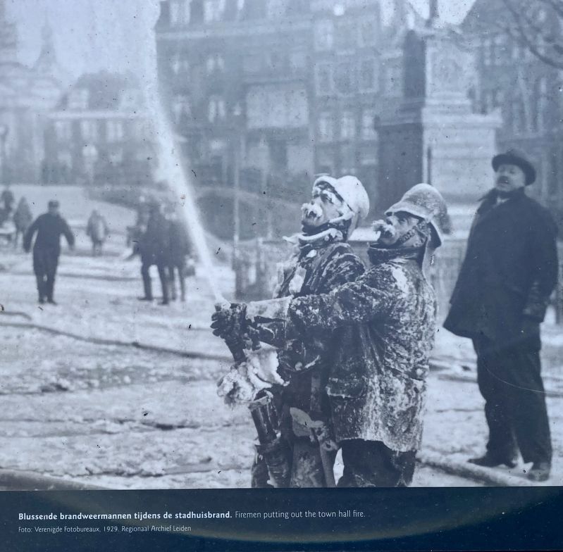 Marker inset: Firemen putting out the town hall fire image. Click for full size.