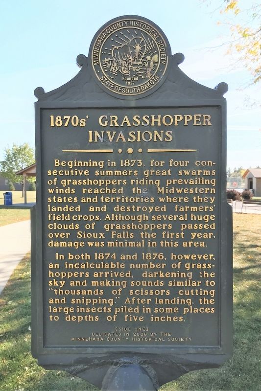 1870s' Grasshopper Invasions Marker (Side one) image. Click for full size.