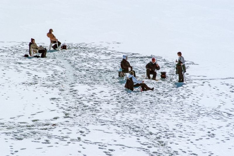 Ice fishing on frozen Caples Lake image. Click for full size.