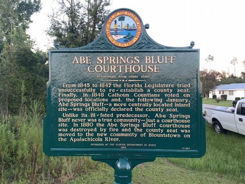 Abe Springs Bluff Courthouse Marker Side 2 image. Click for full size.