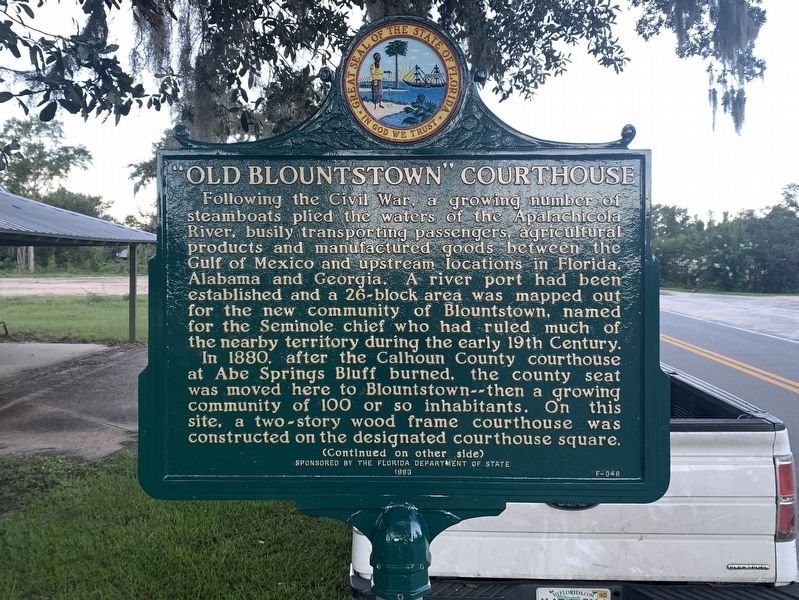 "Old Blountstown" Courthouse Marker Side 1. Click for full size. "Old Blountstown" Courthouse Marker Side 1 image. Click for full size.