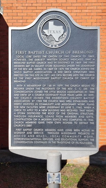 First Baptist Church of Bremond Marker image. Click for full size.