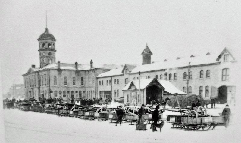 Marker detail: Guelph Town Hall and Winter Fair Building, circa 1905 image. Click for full size.
