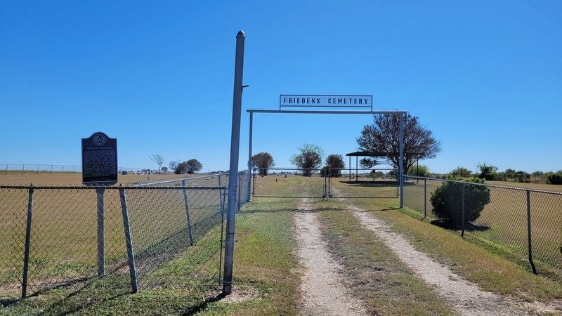 The entrance to the Friedens Cemetery with the Marker image. Click for full size.