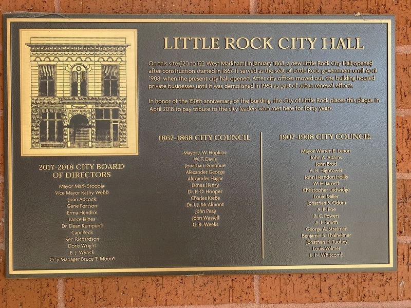 Little Rock City Hall Marker image. Click for full size.