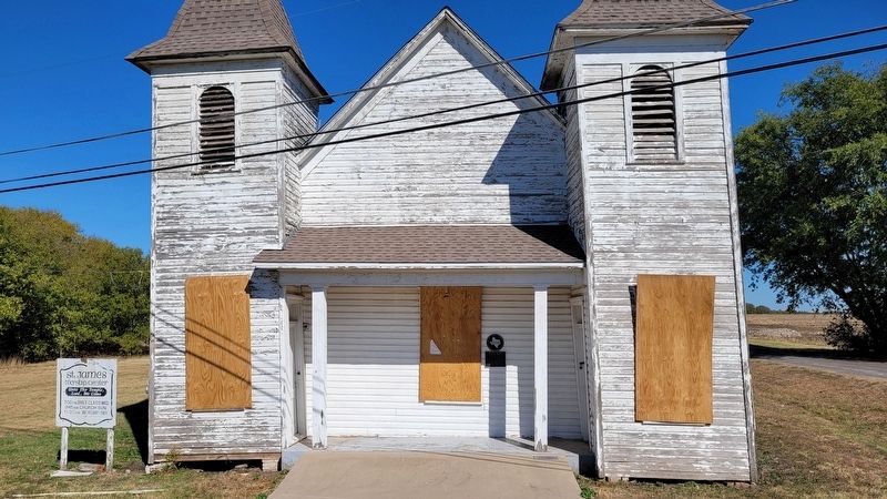 The front view of the Saint James A.M.E. Church and Marker. Click for full size. The front view of the Saint James A.M.E. Church and Marker image. Click for full size.
