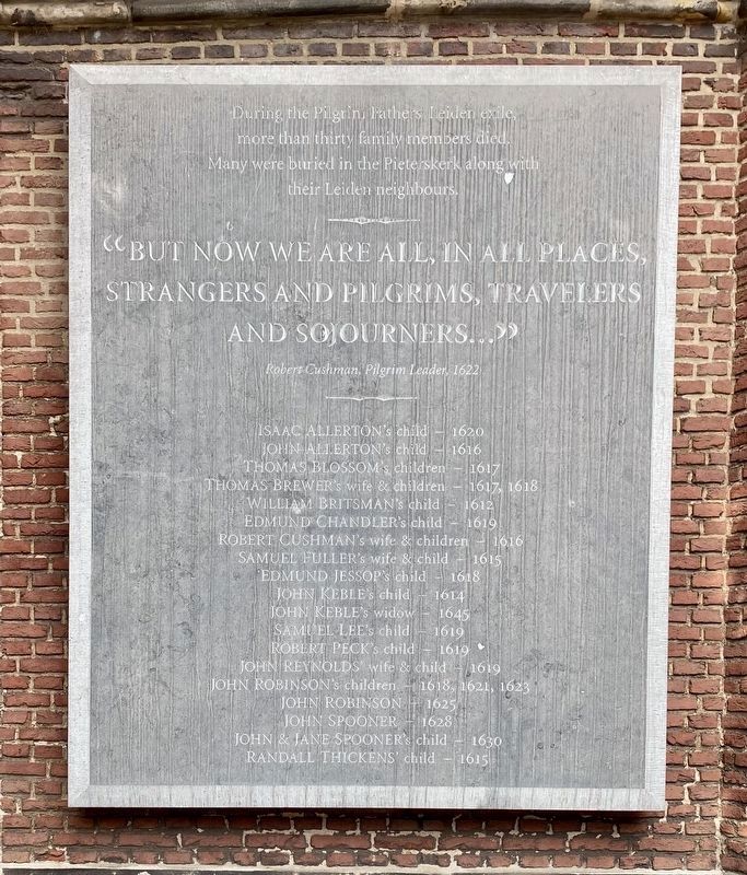 Pilgrim Fathers' Leiden Exile Deaths Marker image. Click for full size.
