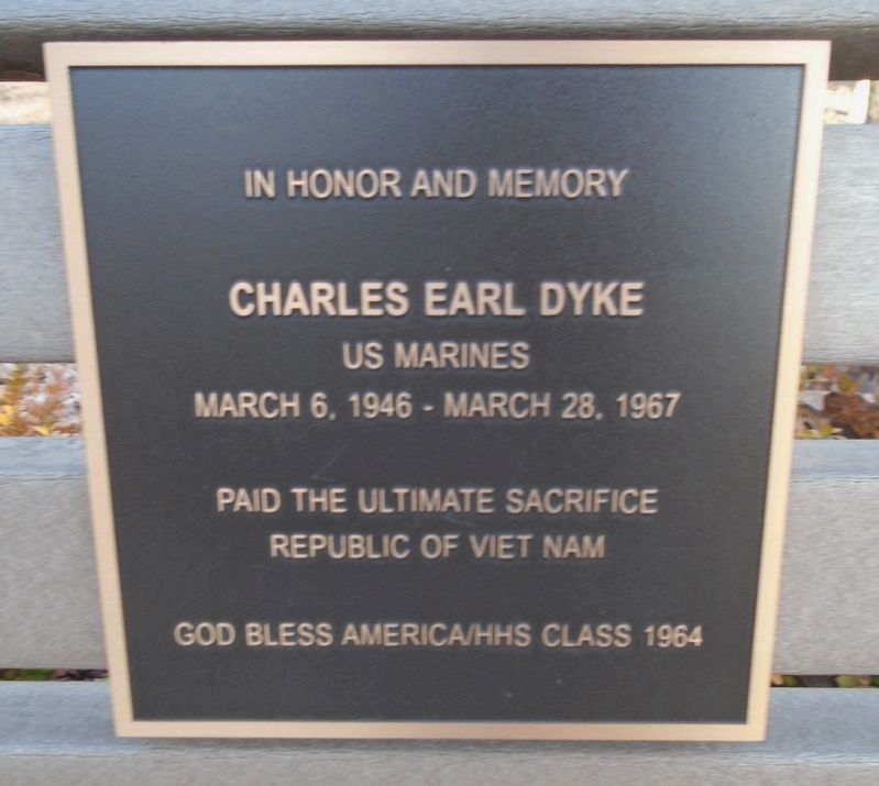 HHS Veteran Classmates Charles Dyke Memorial Bench Marker image. Click for full size.