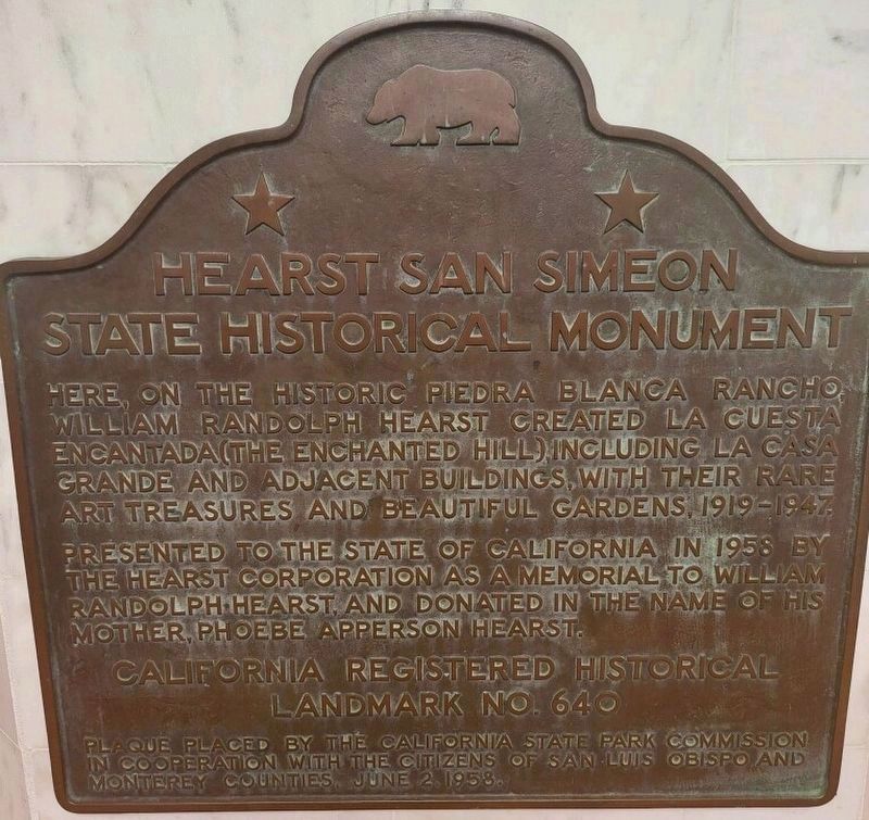 Hearst San Simeon State Historical Monument Plaque image. Click for full size.