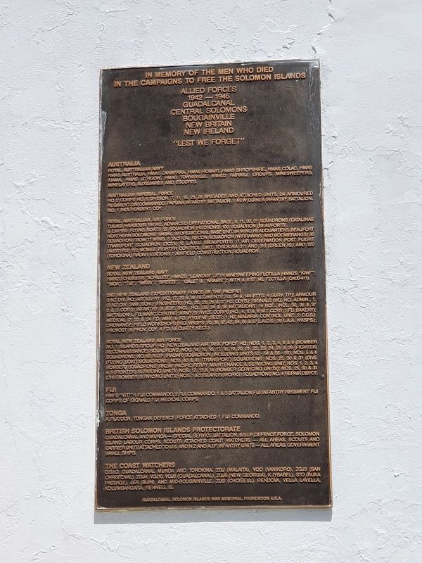Campaigns to Free the Solomon Islands Memorials Marker. Click for full size. Campaigns to Free the Solomon Islands Memorials Marker image. Click for full size.
