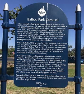 Balboa Park Carousel Marker. Click for full size. Balboa Park Carousel Marker image. Click for full size.