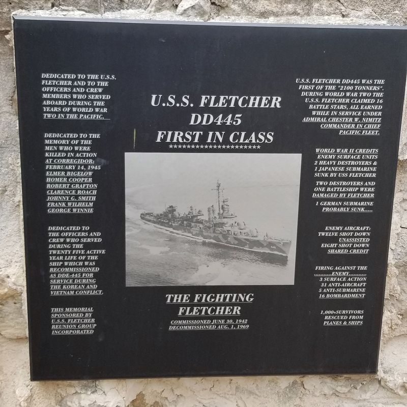 U.S.S. Fletcher Marker image. Click for full size.