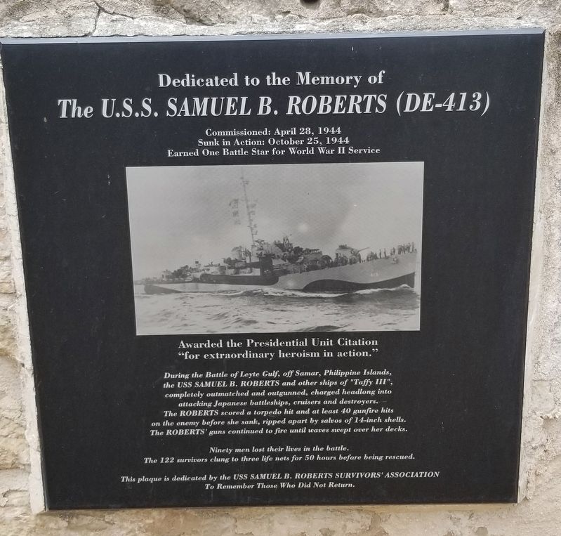 <i>The U.S.S. Samuel B. Roberts (DE-413)</i> Marker image. Click for full size.