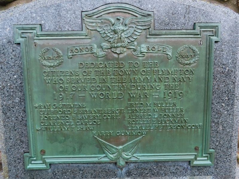 Plympton World War I Honor Roll Marker image. Click for full size.
