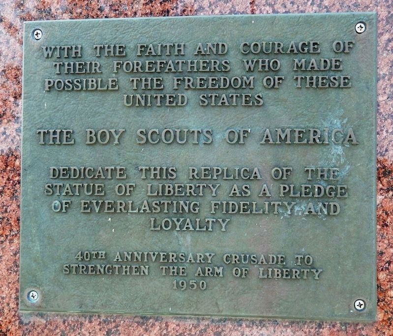 Replica of the Statue of Liberty Marker (1950). Click for full size. Replica of the Statue of Liberty Marker (1950) image. Click for full size.