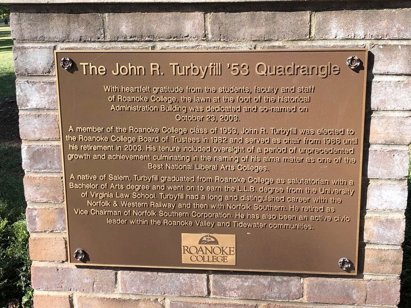 The John R. Turbyfill '53 Quadrangle Marker image. Click for full size.