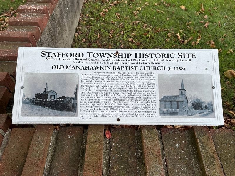Old Manahawkin Baptist Church (C. 1758) Marker image. Click for full size.