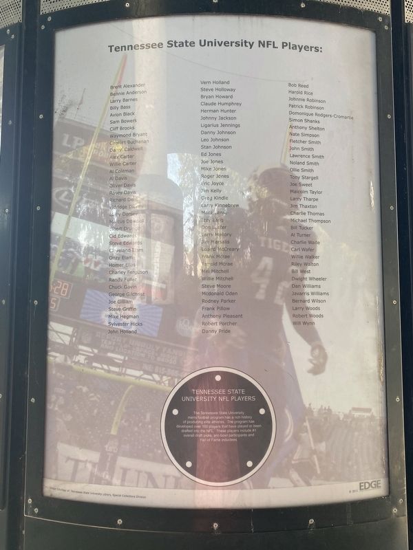 Tennessee State University NFL Players Marker. Click for full size. Tennessee State University NFL Players Marker image. Click for full size.