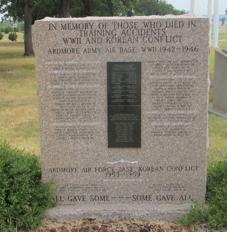 In Memory Of Of Those Who Died In Training Accidents During WWII And The Korean Conflict Marker. Click for full size. In Memory Of Of Those Who Died In Training Accidents During WWII And The Korean Conflict Marker image. Click for full size.