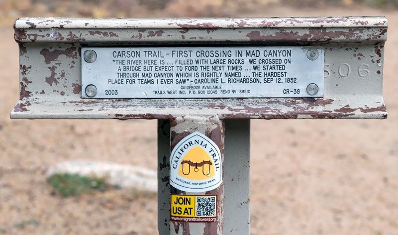 Carson Trail - First Crossing in Mad Canyon Marker image. Click for full size.
