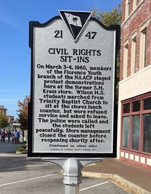 Civil Rights Sit-Ins Marker (side 1) image. Click for full size.