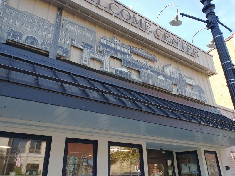 Look above the awning for the Landmarks of Tuscarawas County Marker image. Click for full size.