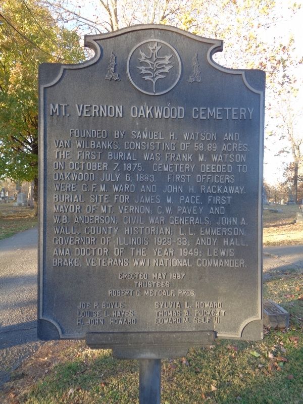 Mt. Vernon Oakwood Cemetery Marker image. Click for full size.