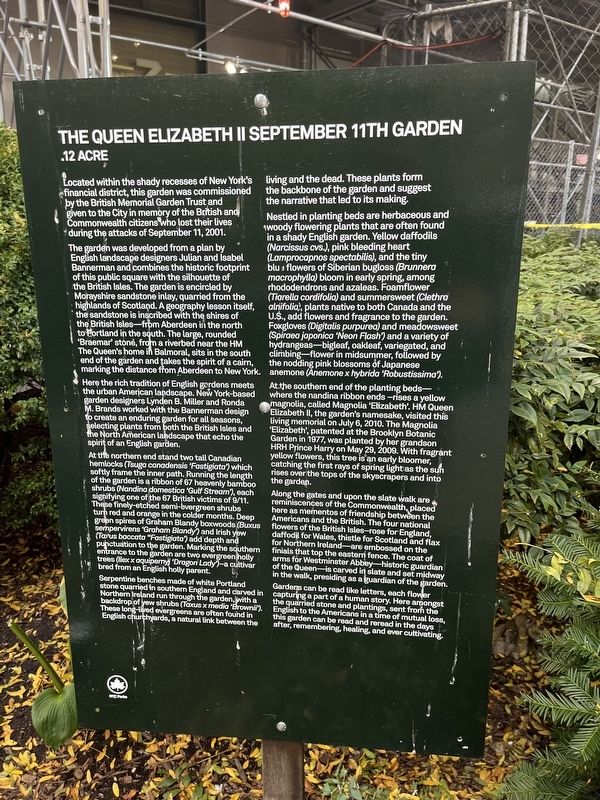 The Queen Elizabeth II September 11th Garden Marker image. Click for full size.
