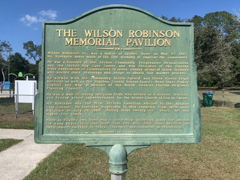 The Wilson Robinson Memorial Pavilion Marker image. Click for full size.