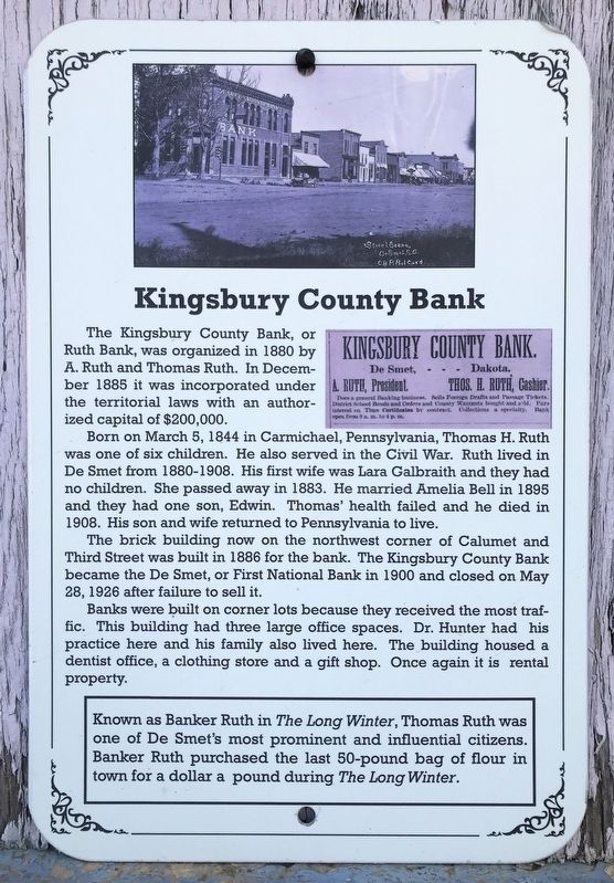 Kingsbury County Bank Marker image. Click for full size.