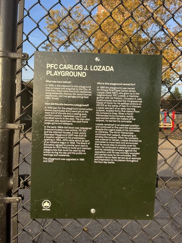 PFC Carlos J. Lozada Playground Marker image. Click for full size.