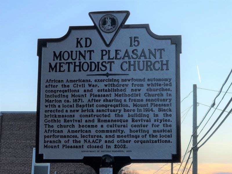 Mount Pleasant Methodist Church Marker image. Click for full size.