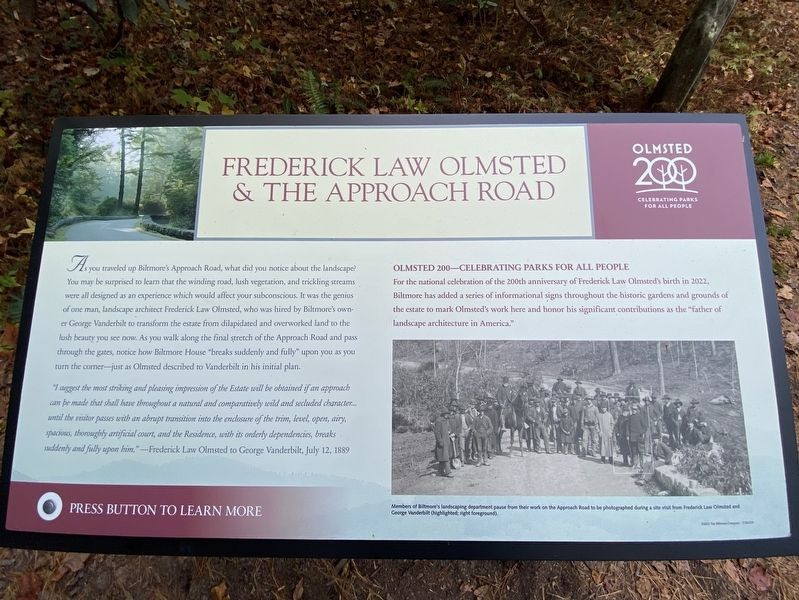 Frederick Law Olmsted & the Approach Road Marker image. Click for full size.