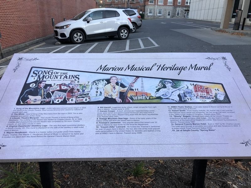 Marion Musical Heritage Mural Marker image. Click for full size.