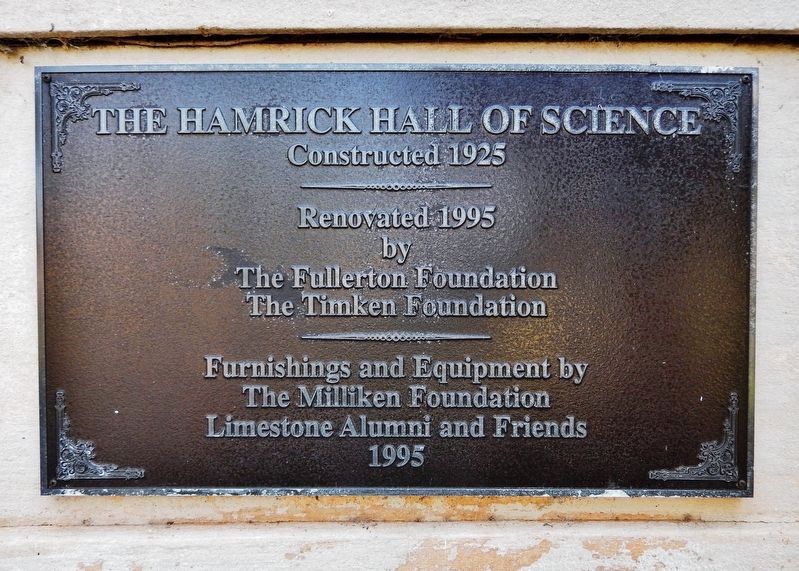 Hamrick Hall of Science Plaque image. Click for full size.