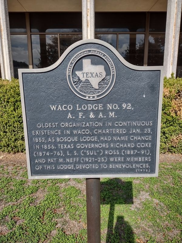 Waco Lodge No. 92, A.F. & A.M. Marker image. Click for full size.