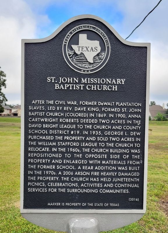 St. John Missionary Baptist Church Marker image. Click for full size.