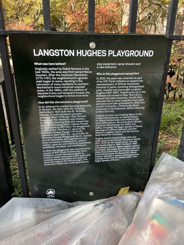 Langston Hughes Playground Marker. Click for full size. Langston Hughes Playground Marker image. Click for full size.