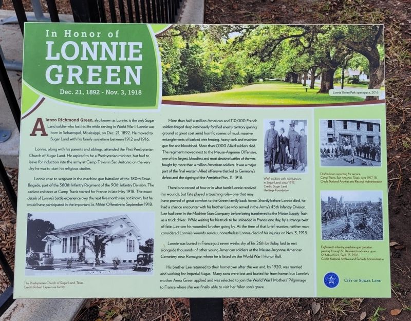 In Honor of Lonnie Green Marker. Click for full size. In Honor of Lonnie Green Marker image. Click for full size.