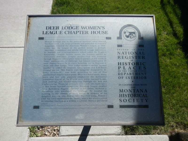 Deer Lodge Women's League Chapter House Marker image. Click for full size.