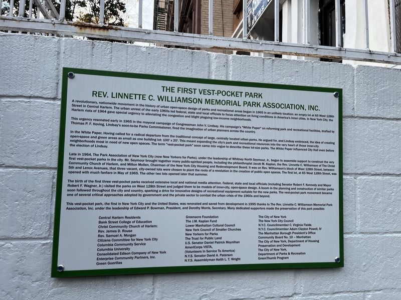 The First Vest-Pocket Park Marker image. Click for full size.
