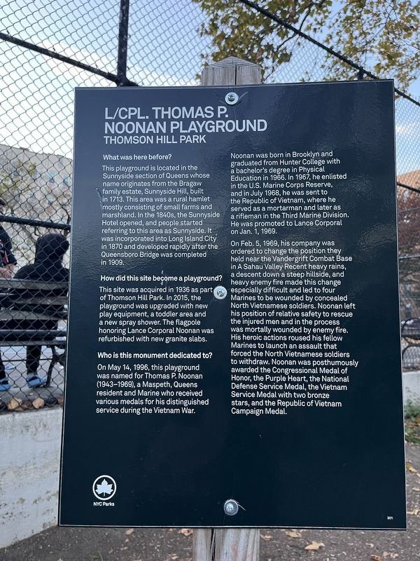 L/Cpl. Thomas P. Noonan Playground Marker image. Click for full size.