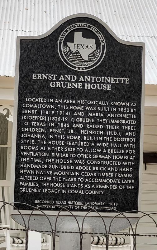 Ernst and Antoinette Gruene House Marker image. Click for full size.