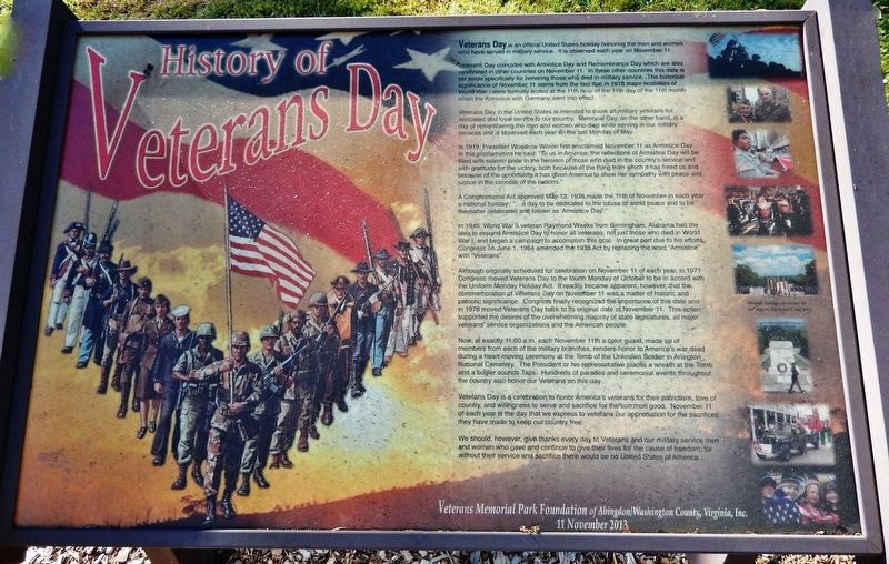 History of Veterans Day Marker image. Click for full size.
